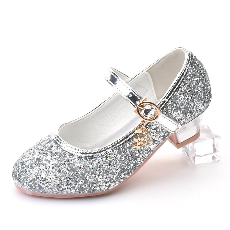 الصورة المصغرة: Girls Shoes Children High Heel Glitter Crystal Sandals Fashion Buckle Kids Princ