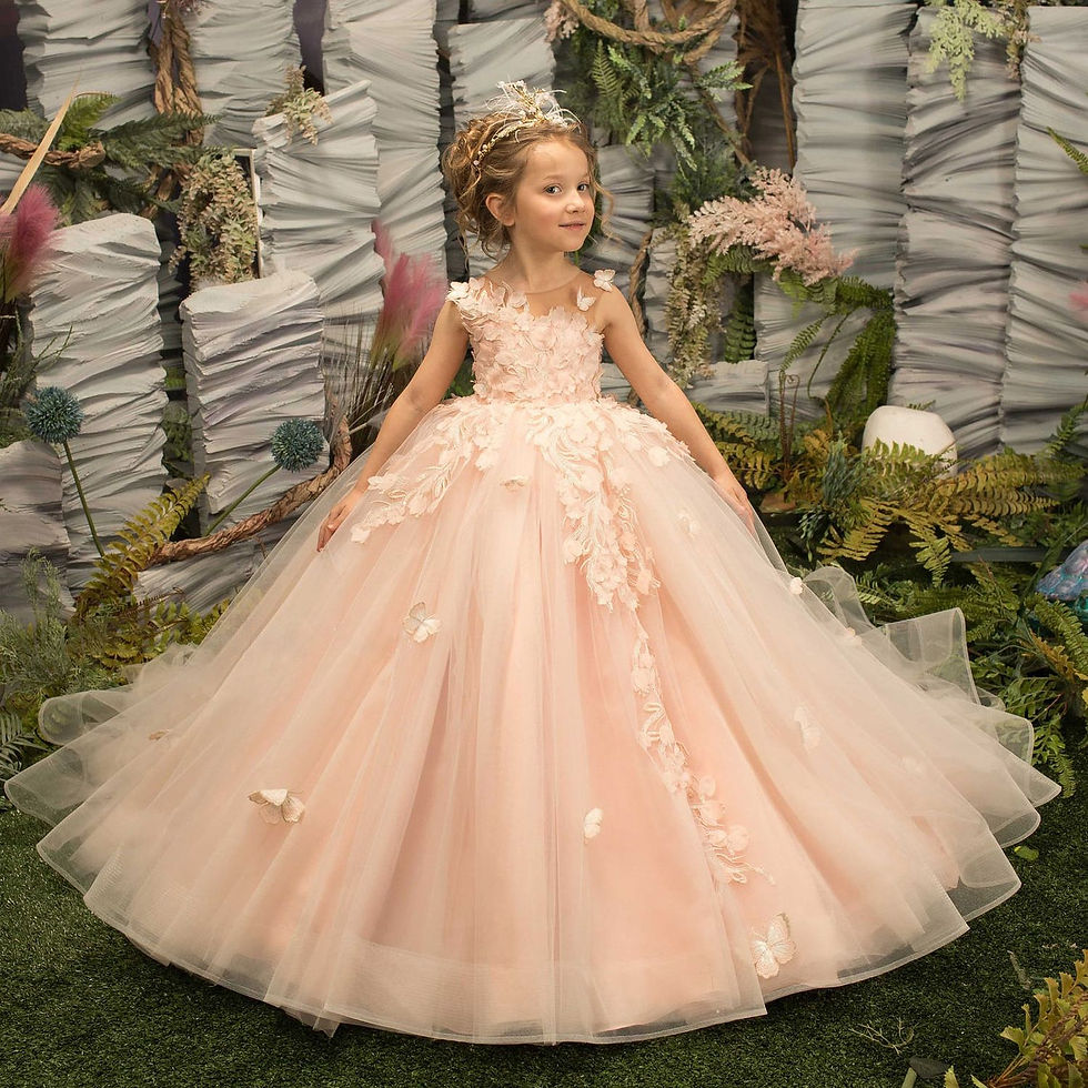 Thumbnail: Pretty Dress Pink Flower Girl Dress Princess Lace Floral Appqulies Tulle Fluffy 