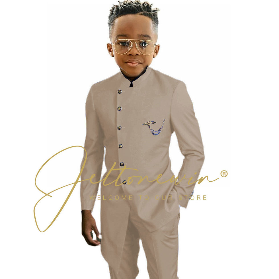 الصورة المصغرة: Royal Blue African Design Boys Suits Set For Wedding Formal Tuxedo Kids Costume 