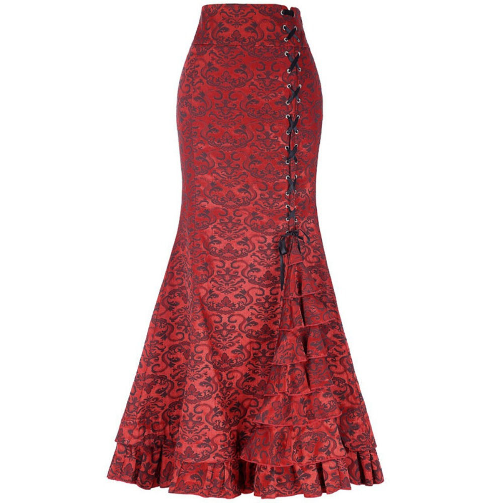 Vintage Gothic Long Skirts Women Punk Fish Tail Skirt New High Waisted Temperame