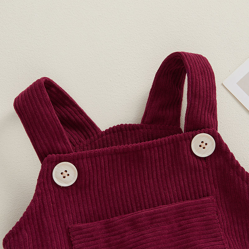 Thumbnail: VISgogo Baby Girls Boys Corduroy Rompers Solid Color Pocket Sleeveless Straps Bo