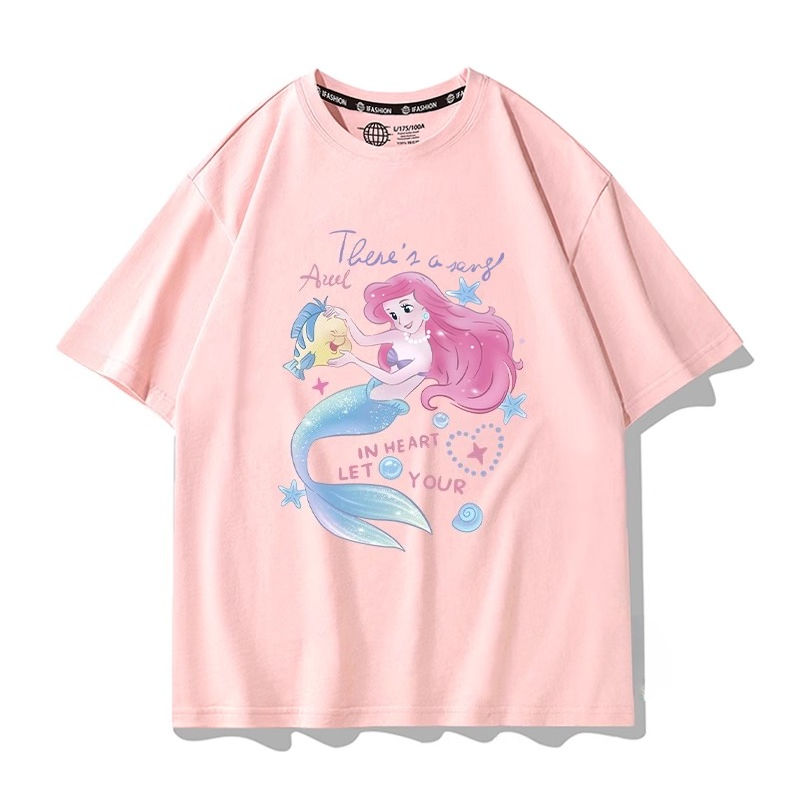Thumbnail: Disney Pretty Mermaid Princess Ariel Printed T-shirt Casual Cartoon Cute 100% Co