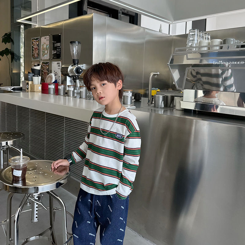 الصورة المصغرة: 2025 autumn Children Clothes Girls Long Sleeves Bottoming Shirts Cool Boys Strip
