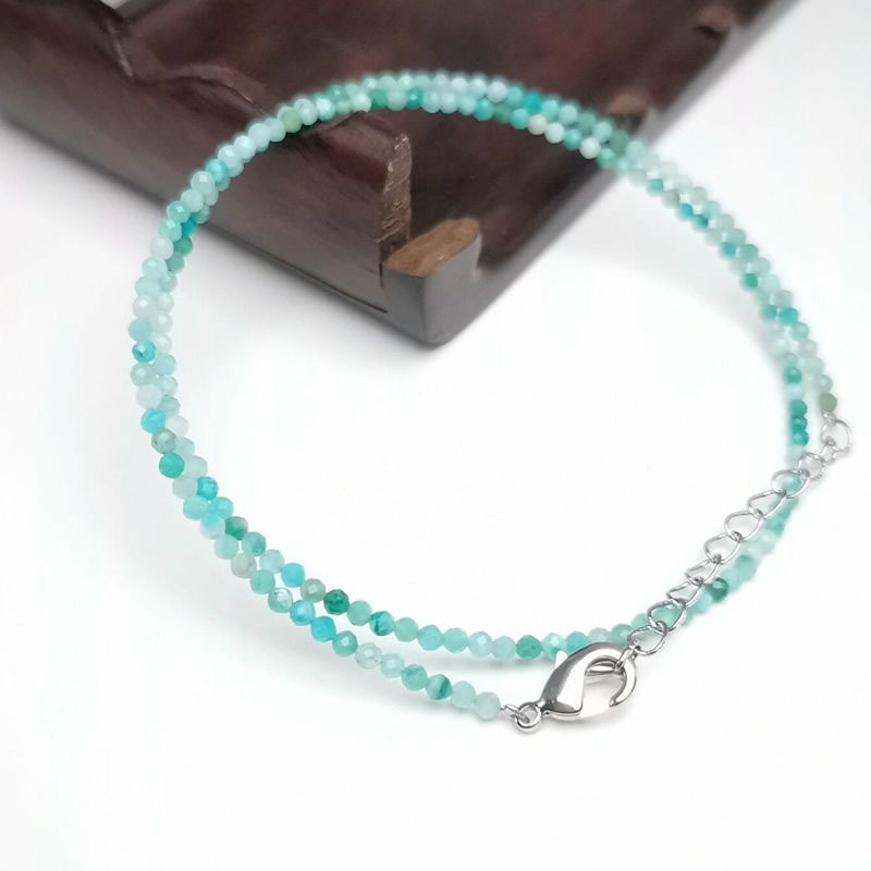 الصورة المصغرة: Cute and Simple lapis lazuli crystal Quartz 2mm Mini Beads Pendant Necklace Hand