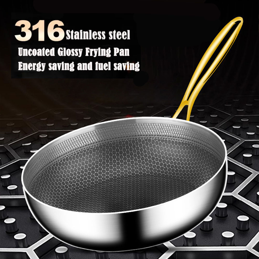 316 Stainless Steel Frying Pan Wok Non-stick Cooking Honeycomb Steak Gas Stove P