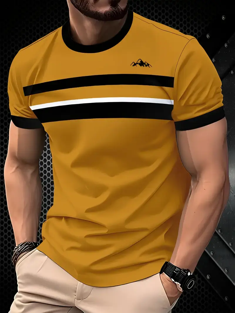 Thumbnail: Summer Classic Men's T-shirt Outdoor Round Neck Short Sleeve Top Stripe Print St