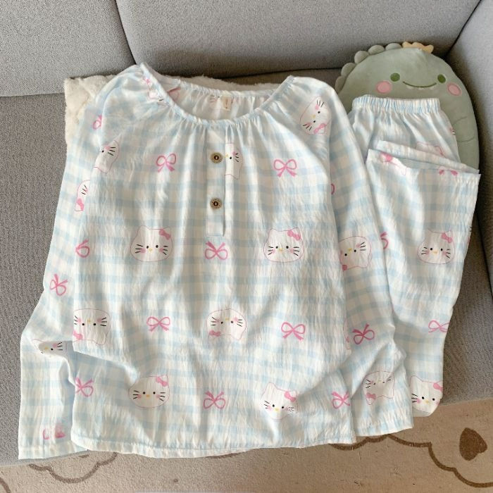 الصورة المصغرة: KT  Cloud Cotton Pajamas Women's Long Sve Home Clothes Set Spring Autumn New Sle