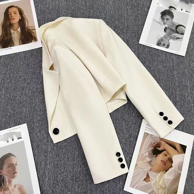 الصورة المصغرة: Xpqbb Black Cropped Blazers Woman Trend 2024 New All-match Notched Collar Crop J