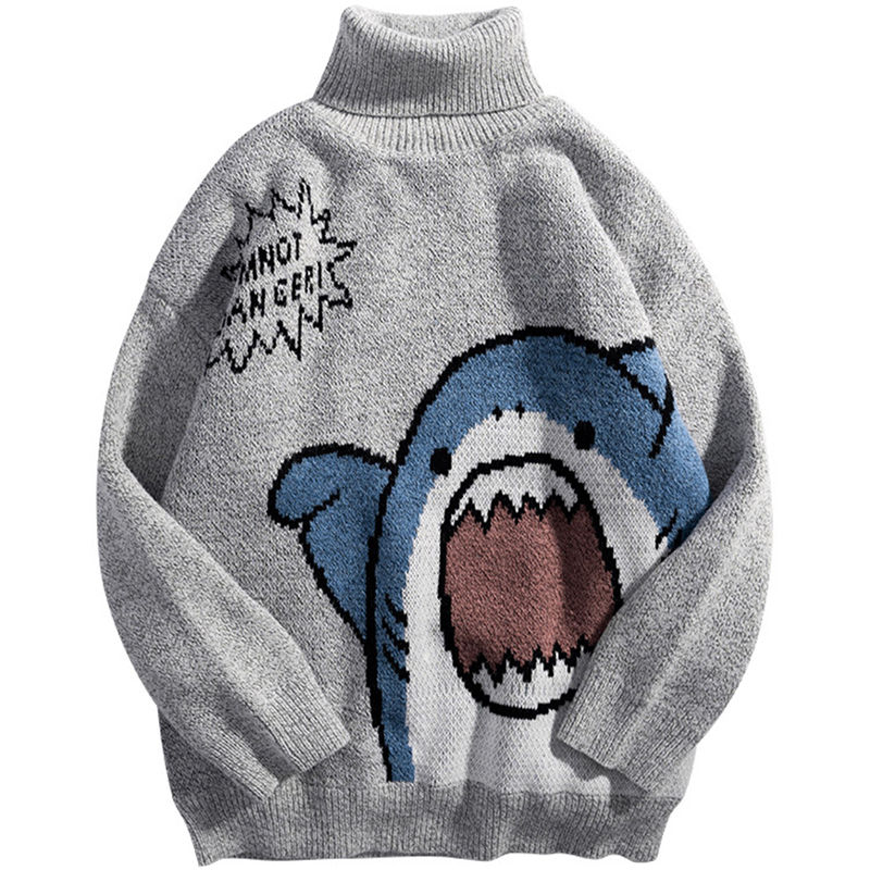 الصورة المصغرة: Shark Sweater Men Winter Cartoon Harajuku Korean Y2k Oversized Turtleneck Hip Ho