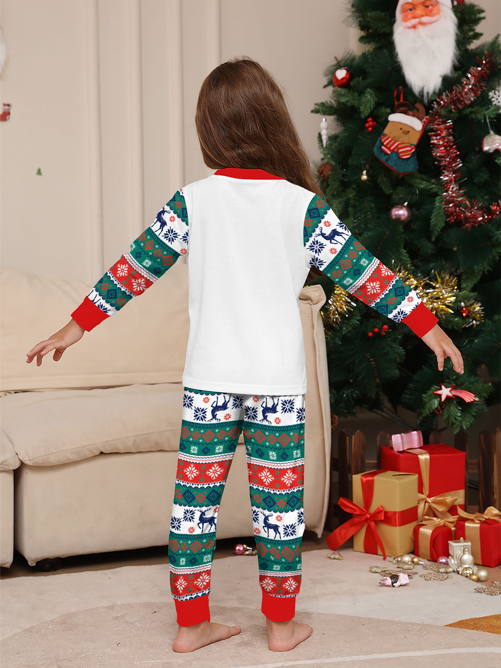 الصورة المصغرة: Unisex Kids' Christmas Pajama Sets - Reindeer & "Merry xmas!" Print, Festive Pat