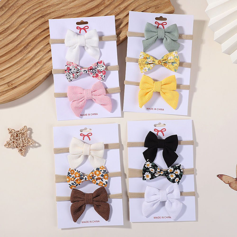 3 Pcs/Set Cotton Baby Bows Headbands for Girls Newborn Protect Elastic Nylon Pri