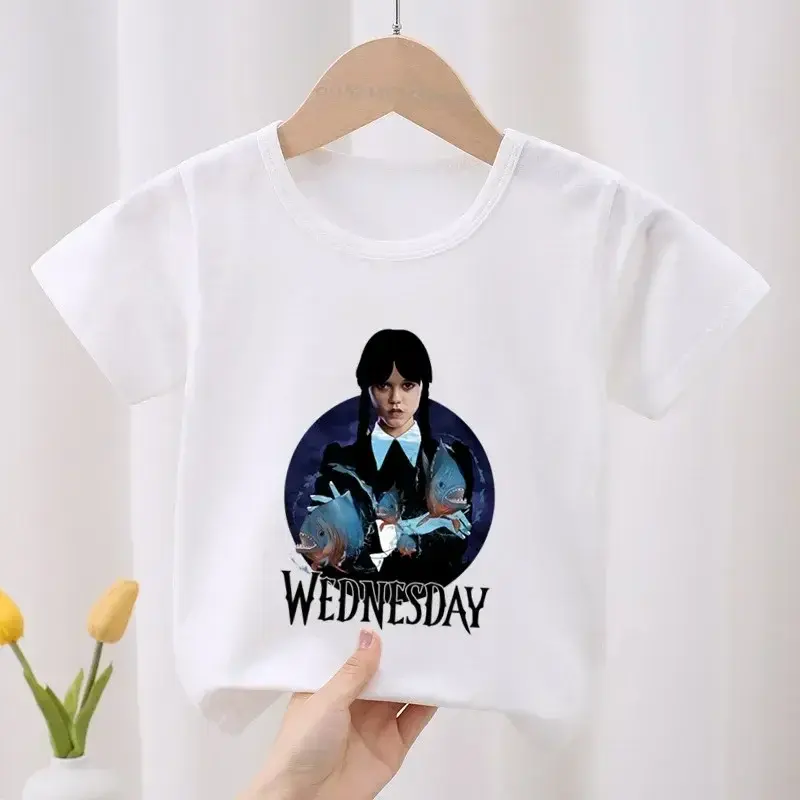 الصورة المصغرة: Summer Wednesday Cosplay Kid Cotton T-shirt Fashion Children Clothes Baby Tee To
