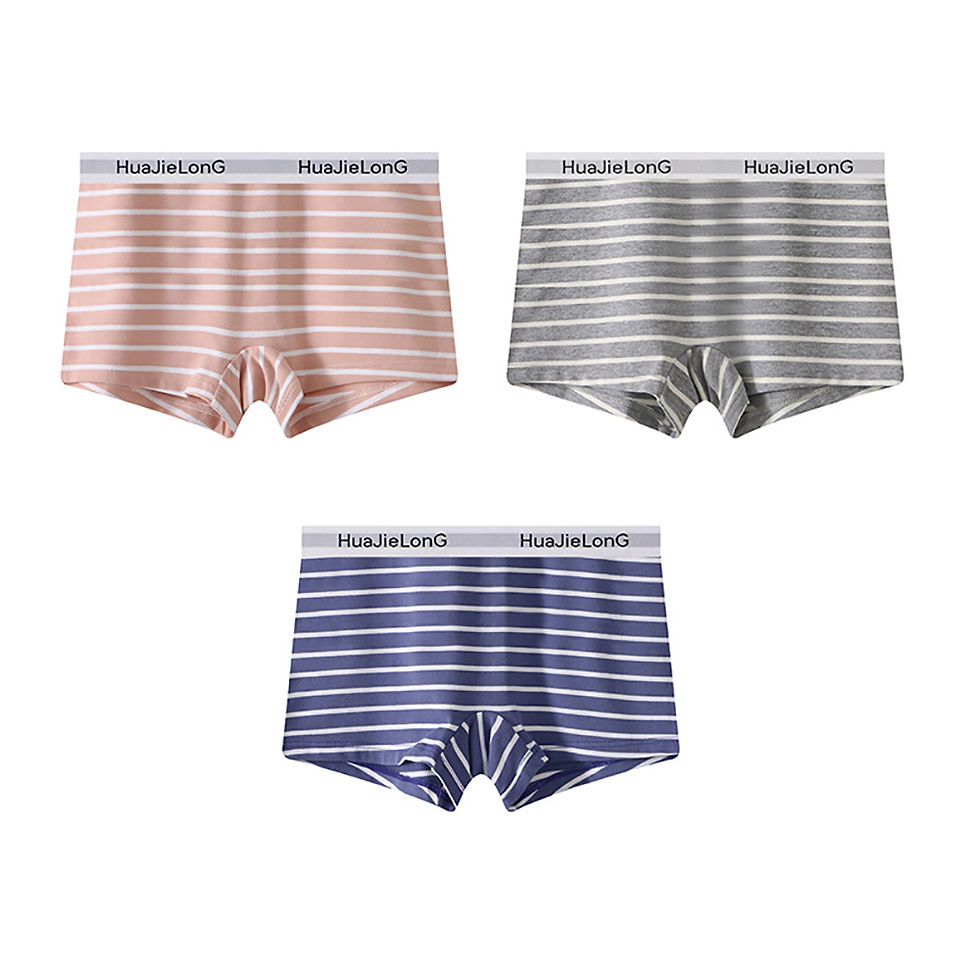 الصورة المصغرة: 3PCS/Pack 100% Cotton Lingerie Trendy Striped Underwear Breathable Thin Boyshort