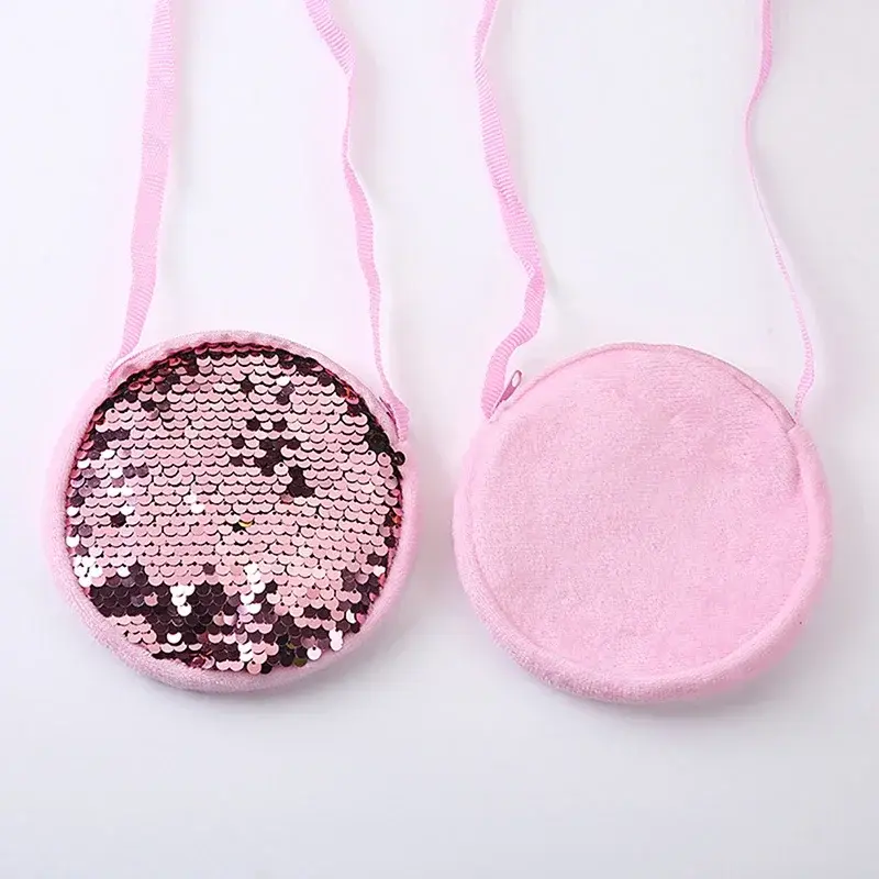 Thumbnail: Lovely Round Princess Coin Purse Color Sequins Shiny Lanyard Shoulder Bag Childr