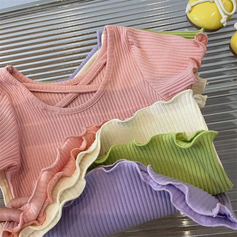 الصورة المصغرة: Kids Short Sleeved Undershirt Girls Cute Candy color T-shirt 2-6T Children Girls