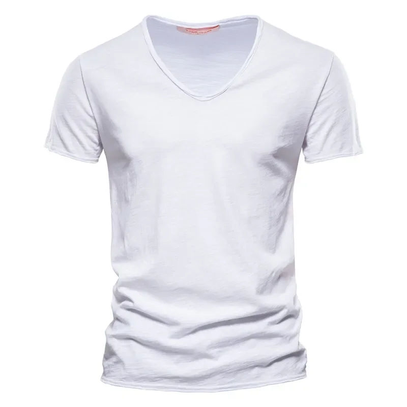 Thumbnail: 2025 New Brand Quality 100% Cotton Men T-shirt V-neck Fashion Design Slim Fit So
