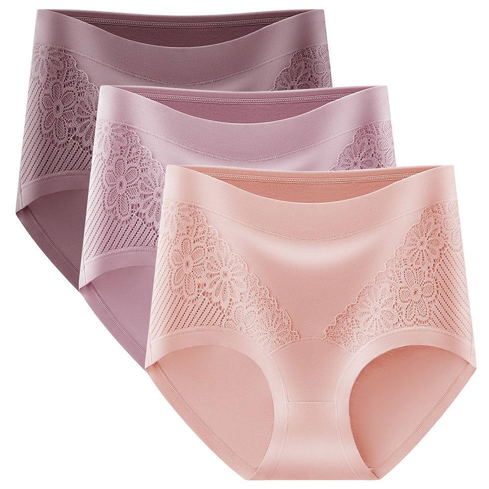 الصورة المصغرة: 3Pcs Women's High Waisted Cotton Lace Panties Tummy Control Butt Lifting Breatha