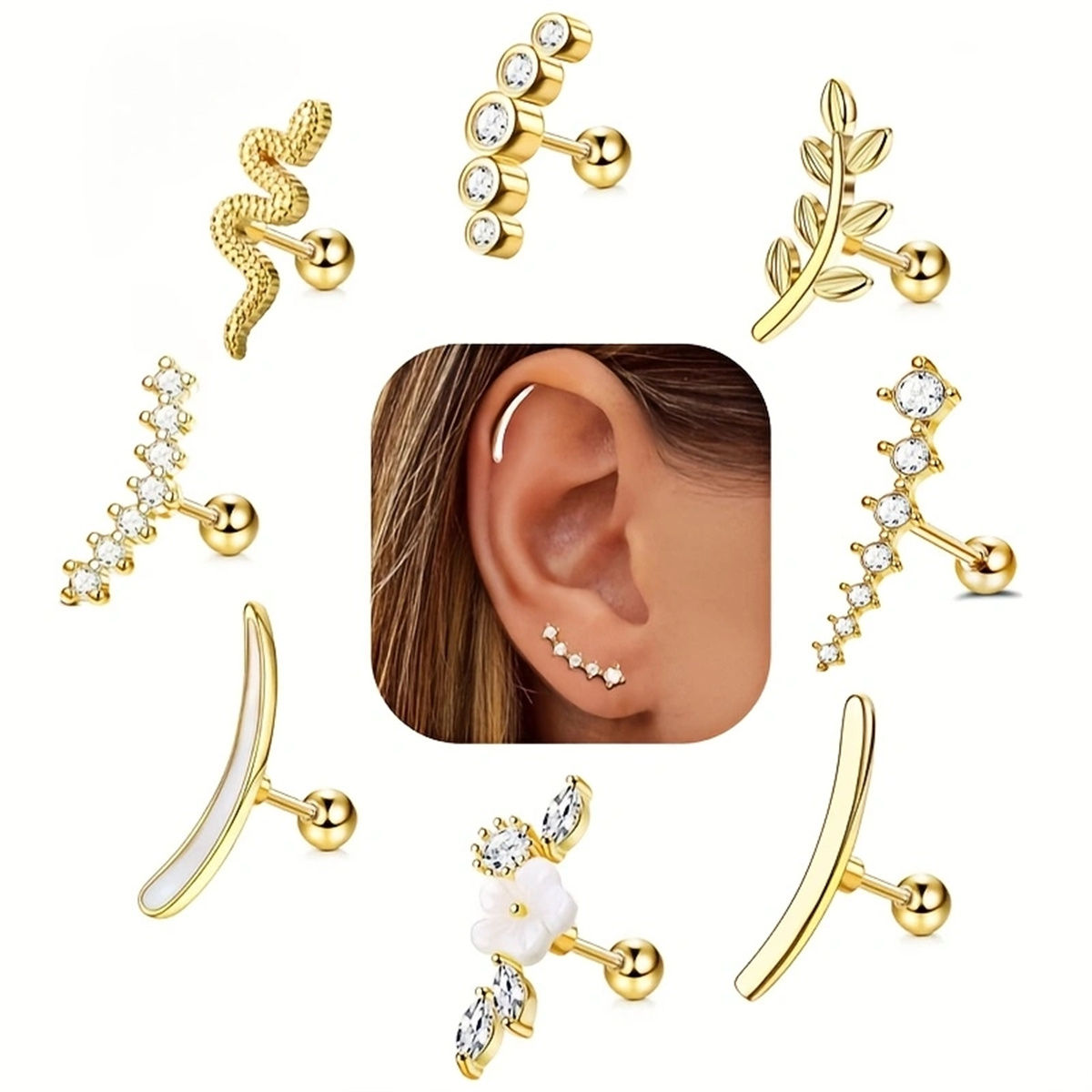 2Pcs 16G Stainless Steel Screw Back Stud Earrings for Women,Cubic Zerconia Carti
