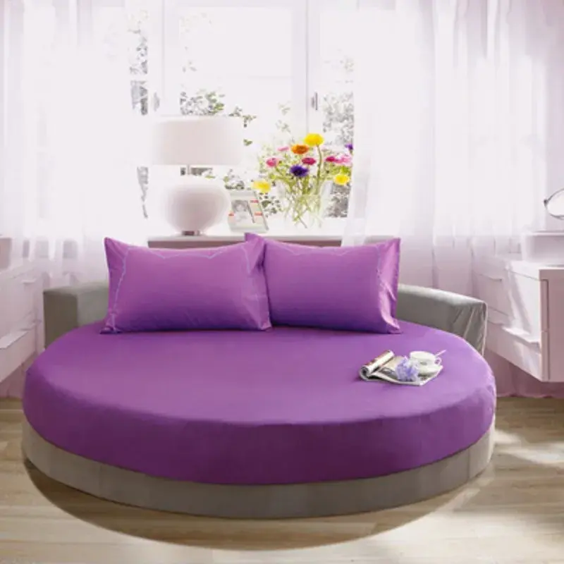 Thumbnail: 1/3PCS Cotton Fitted Sheet with Elastic Band Bed Linen for Round Mattress Cover 