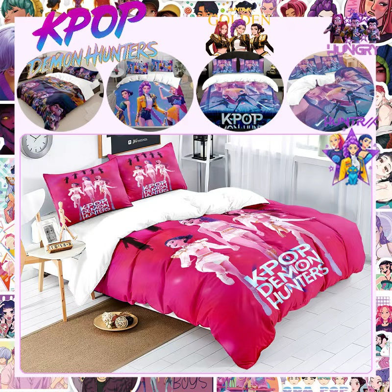 الصورة المصغرة: 2025 Kpop Demon Hunters Huntrix Bedding Set Saja Rumi Mira Full Sizes Duvetcover