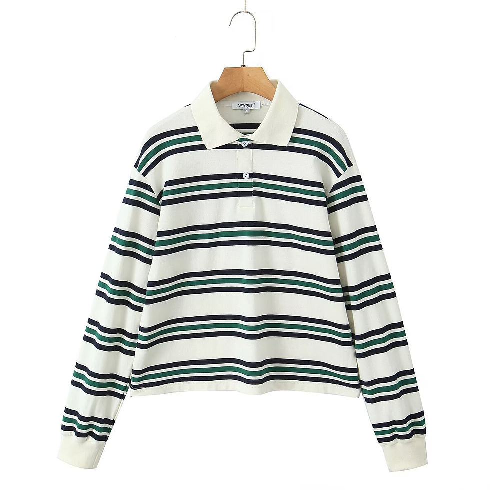 الصورة المصغرة: Summer 2025 Polo Shirts Woman Long Sleeve Tops Women Striped Vintage Clothes Pol