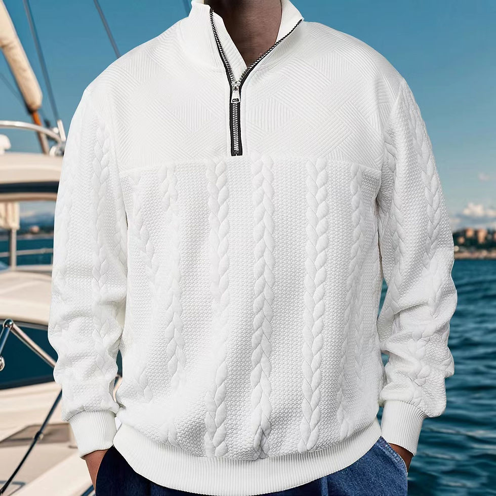 الصورة المصغرة: 2025 Men's casual Henry collar sweater long sleeve knitted stand collar top zipp