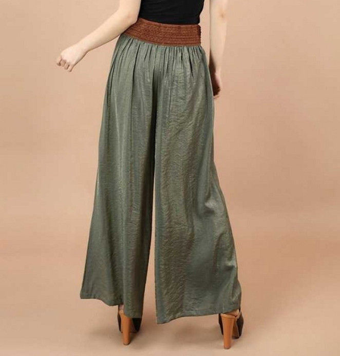 Thumbnail: Boho Casual Pants Wide Leg  Plus Loose Style Harem Solid Color Belted Elastic St