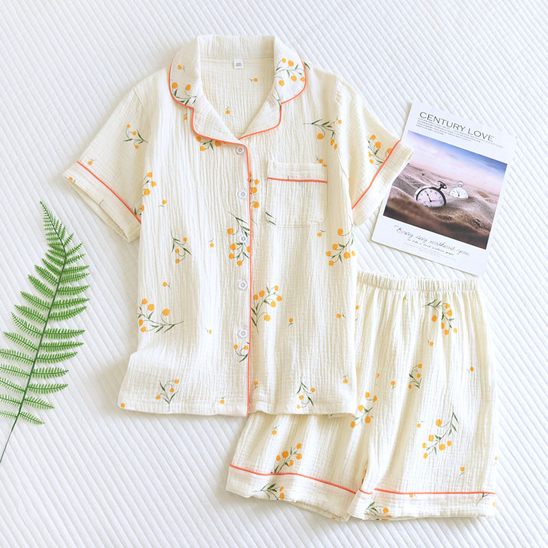 Thumbnail: New summer women's cotton crepe three-piece short sleeve + shorts + trousers lar