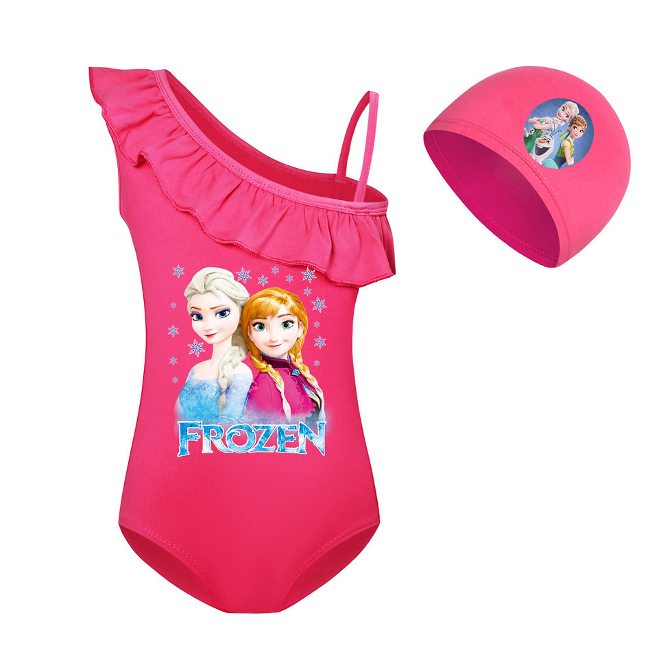 الصورة المصغرة: Kids Swimwear Cartoon Disney Frozen Elsa Baby Girls Swimsuit Cap Set Swimming To
