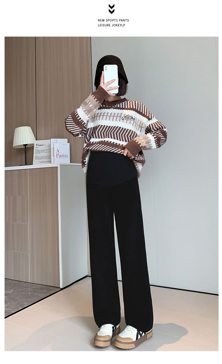 Thumbnail: Spring Autumn Fashion Maternity Straight Pants Wide Leg Loose Across High Waist 