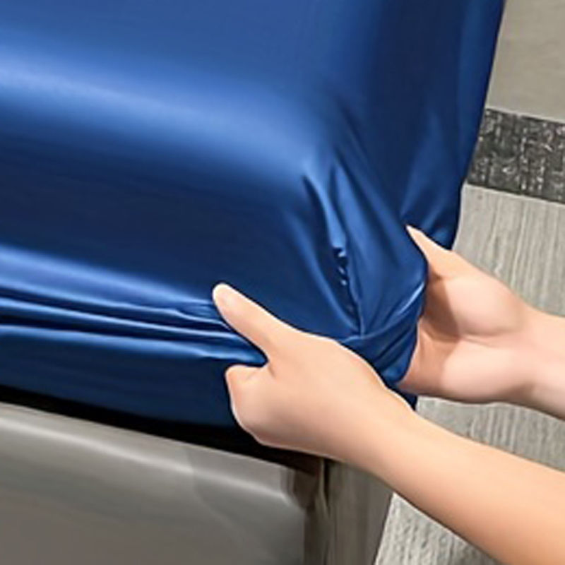 Thumbnail: 1 Simple Modern Satin Solid Color Fitted Sheet, Solid Color Ice Silk Bedspread F