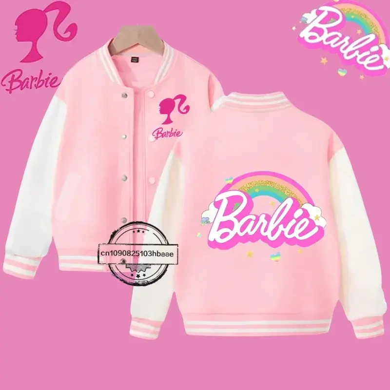 Thumbnail: Disney Princess Kids Spring Jacket Barbie Baseball Uniform Cartoon Print Kawaii 