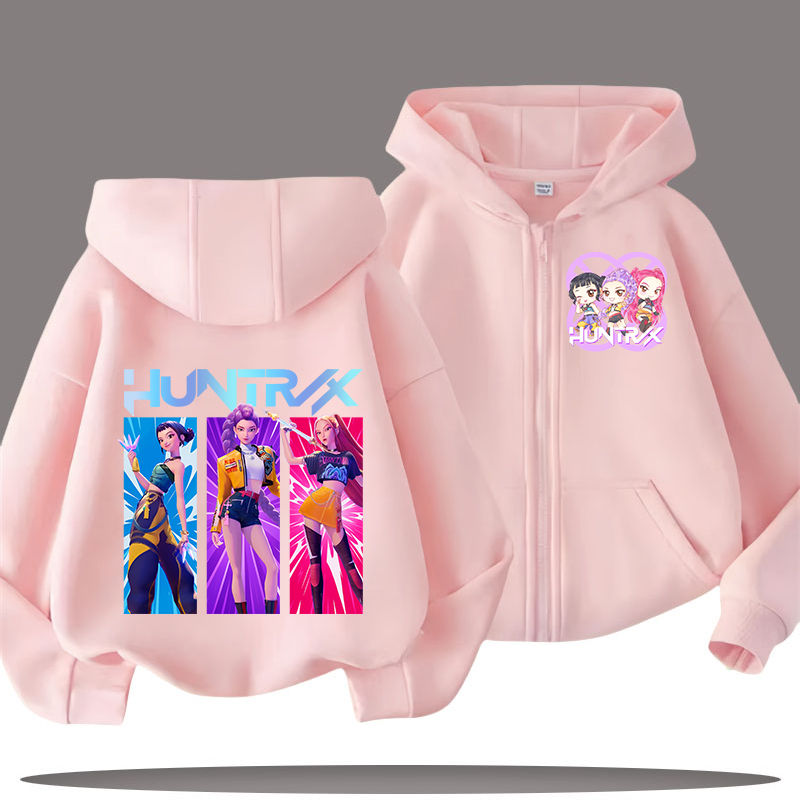 الصورة المصغرة: 2026 Funny Zip Up Sweatshirts Kpop Demon Hunters Hoodie Children Clothes Kid Gir