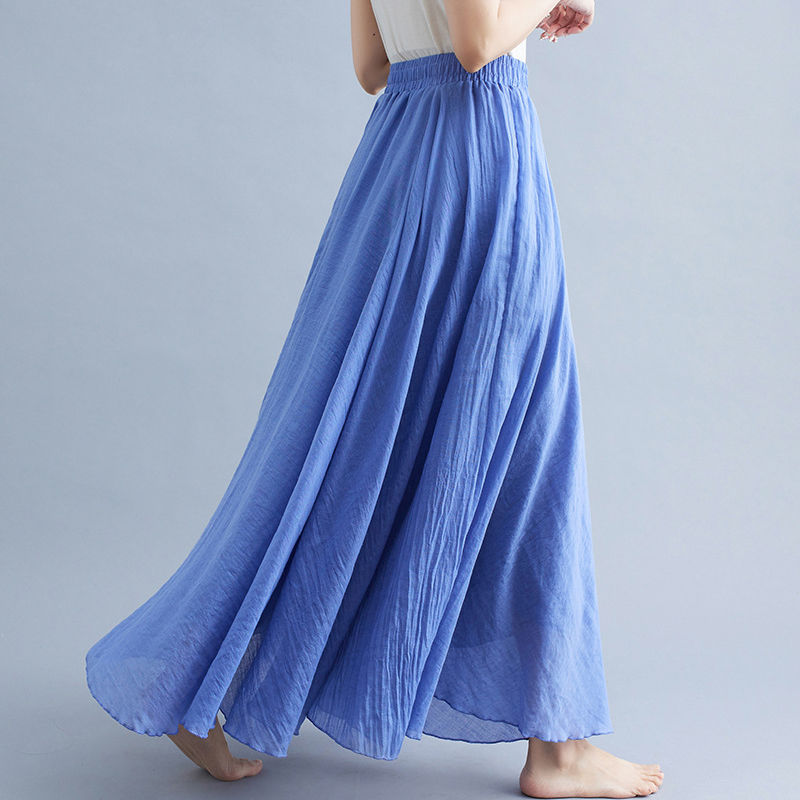 28-Color Mori Girl Literary Cotton Linen Dress Elastic Waist A-line Expansion Sk