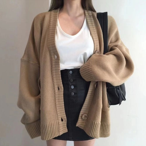 Thumbnail: Women's Knitted Open Cardigan Spring Autumn New Loose Layering Vintage Japanese 