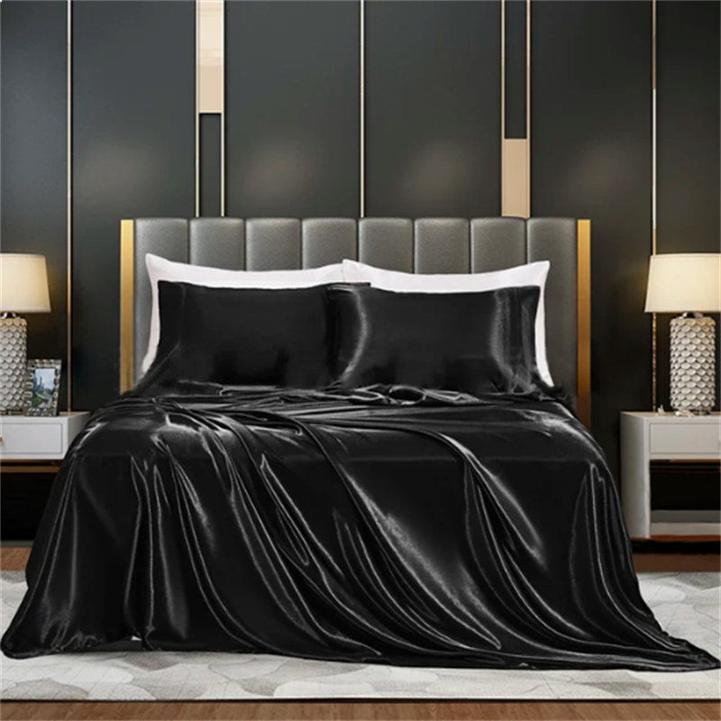 Thumbnail: Solid Satin Bedding Set Including Duvet Covers, Bed Sheets, Pillowcases 220x240c