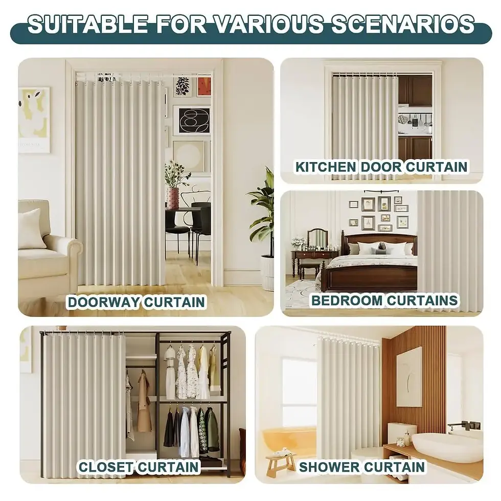Thumbnail: Pleated Folding Door Curtains Natural Blackout Room Valance Curtains with Hooks 