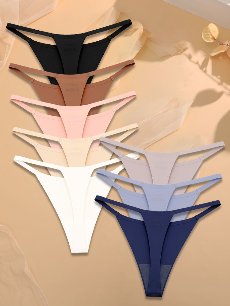 الصورة المصغرة: 8Pcs Ice Silk Underwear Women Sexy Seamless Thin Belt Panties Female Stretchy Th