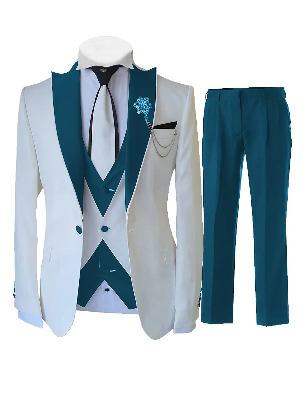 الصورة المصغرة: Fashion Luxury Tailor-made White Suits For Men 3 Piece Set Slim Fit Formal Weddi