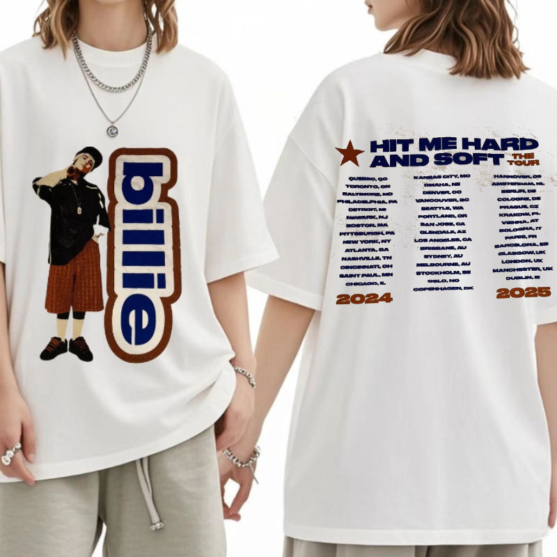 2025 Summer Billie Tee Oversize TShirt New Hit Me Hard and Soft Tour Shirt  Cott