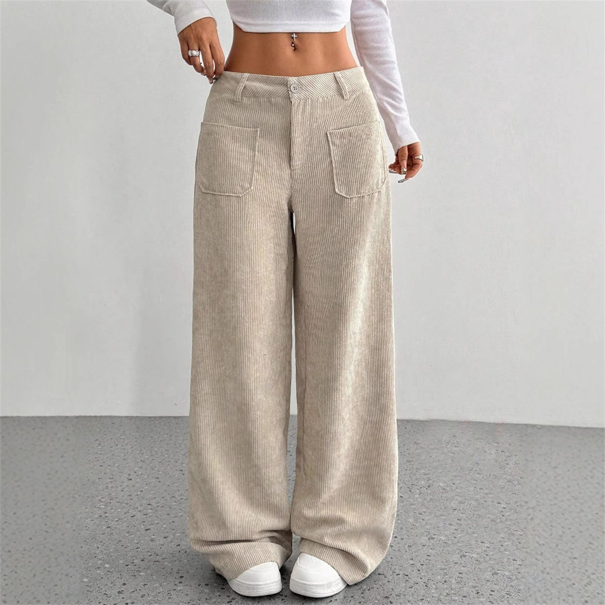 Women Autumn Winter Corduroy Pant Fashion Retro New In Wide Leg Trousers Lady Ca