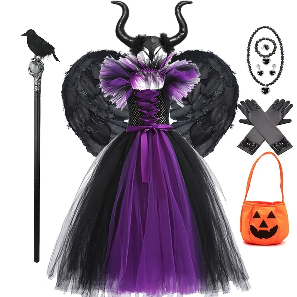 الصورة المصغرة: Halloween Costume For Kids Black Purple Witch Dress Luxury Lace Evil Role Playin