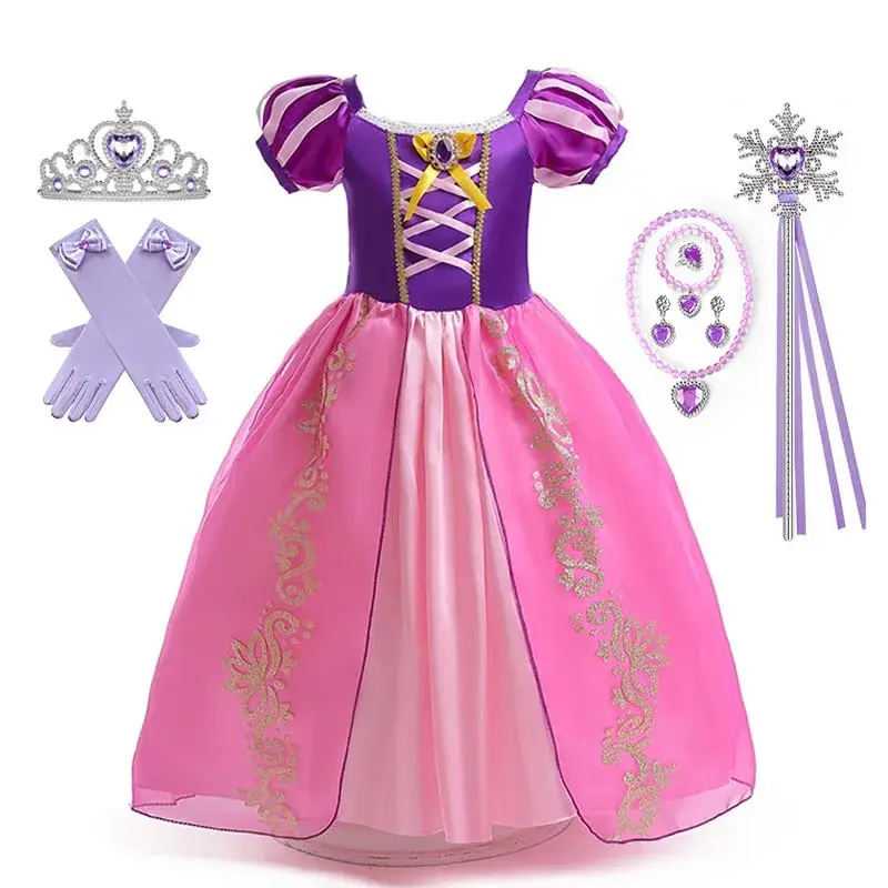 الصورة المصغرة: Girls Princess Dress Kids Disney Cosplay Cinderella Snow White Aurora Rapunzel H