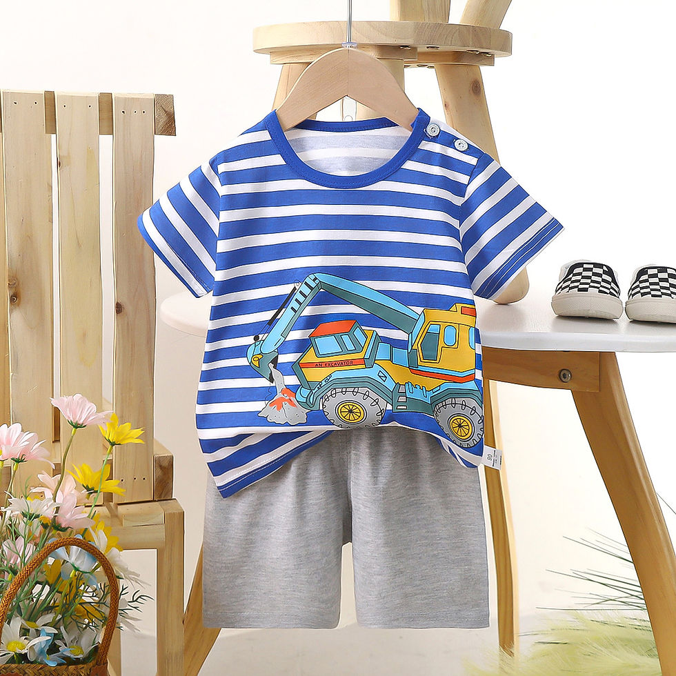Thumbnail: 1 Sets Pure Cotton Kids Cartoon Clothing Summer Baby Fashion Short Sleeve Suits 