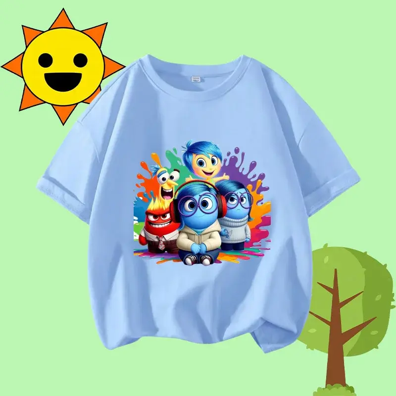 الصورة المصغرة: 2025 Disney Series  Brainy Squad Cartoon Print Summer T-shirt Boys' Round-neck S