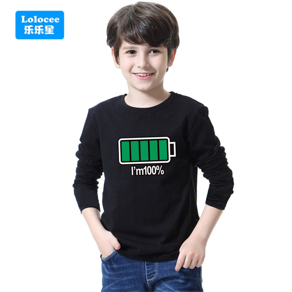 Boys Kids Spring Autumn Tops Clothes 2025 Children Funny Full Energy Battery Lon