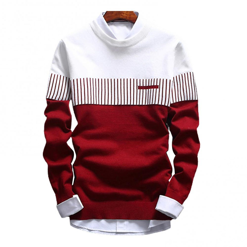 الصورة المصغرة: Fashion Men striped Sweater pullover Color Block Patchwork O Neck Long Sleeve Kn