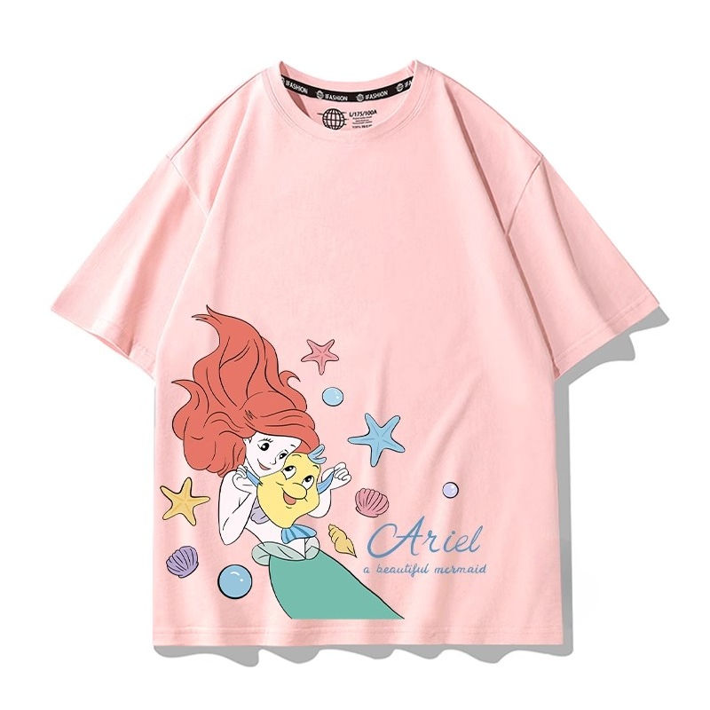Thumbnail: Disney Pretty Mermaid Princess Ariel Printed T-shirt Casual Cartoon Cute 100% Co