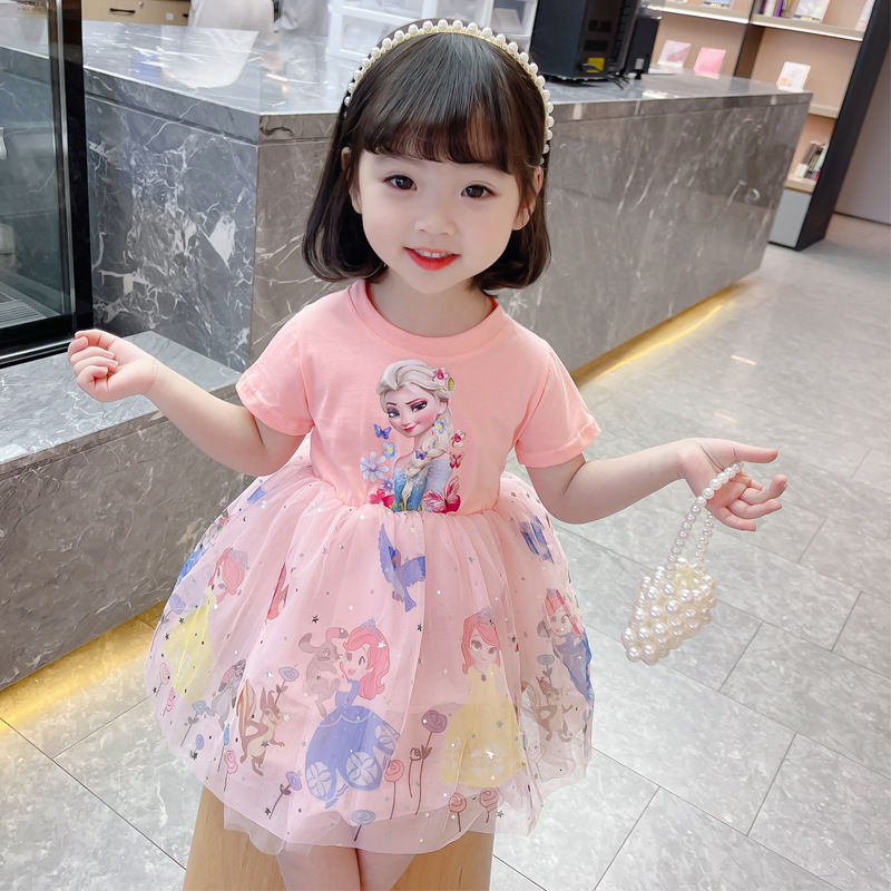 الصورة المصغرة: New Girls Clothes Summer Flying Sleeve Kids Dress Party Baby Dresses for Childre