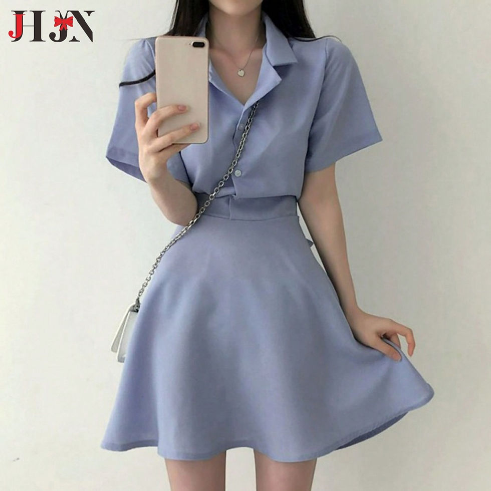 2025 JHJN Pullover Solid Color Short Sleeve Skirt Women's Clothing Summer Head U